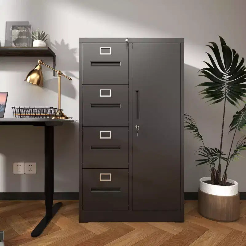 Metall-Aktenschrank Vertikal mit Schloss, Stahl-Aktenschrank mit 4 Schubladen