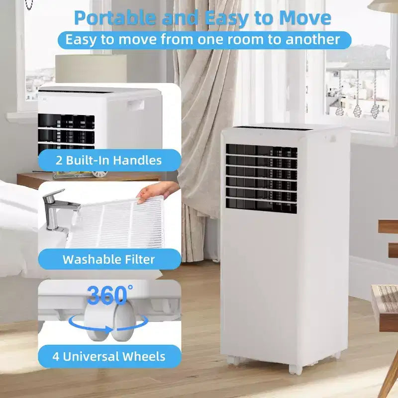 8.000 BTU mobile Klimaanlage – 3-in-1 Kühlung, Entfeuchter & Ventilator für 32 m² mit Schlafmodus & 1 Jahr Garantie