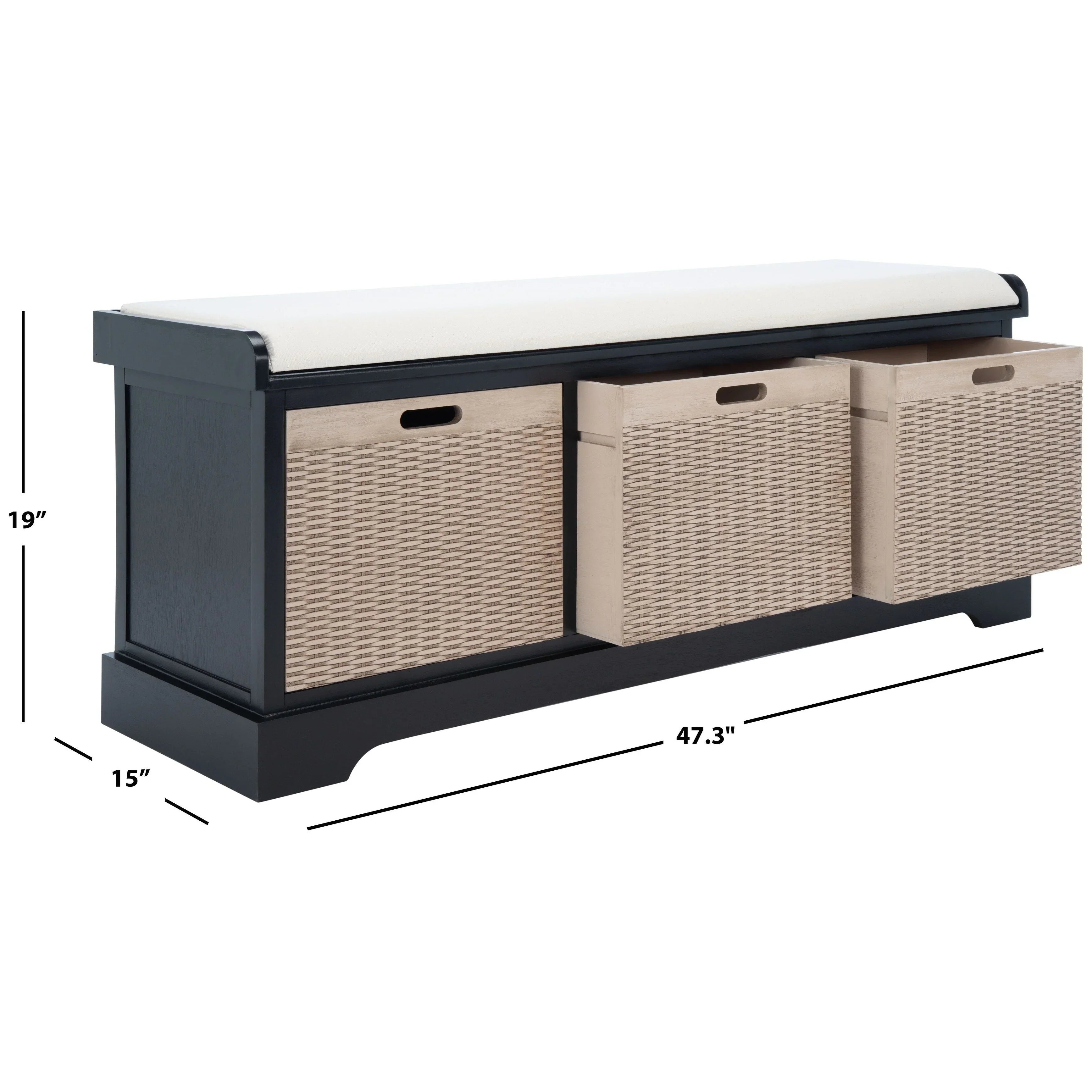 SAFAVIEH Fiorello 3-Schubladenbank mit Polsterung – 120 B x 38 T x 48 H cm – 120Bx38Tx48H