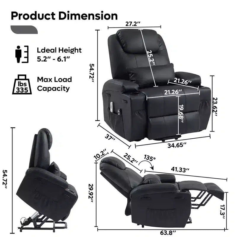Bestier 34,6'' elektrischer Aufstehsessel mit Massage und Heizfunktion, Relaxsessel aus Kunstleder mit Seitentaschen und Getränkehaltern