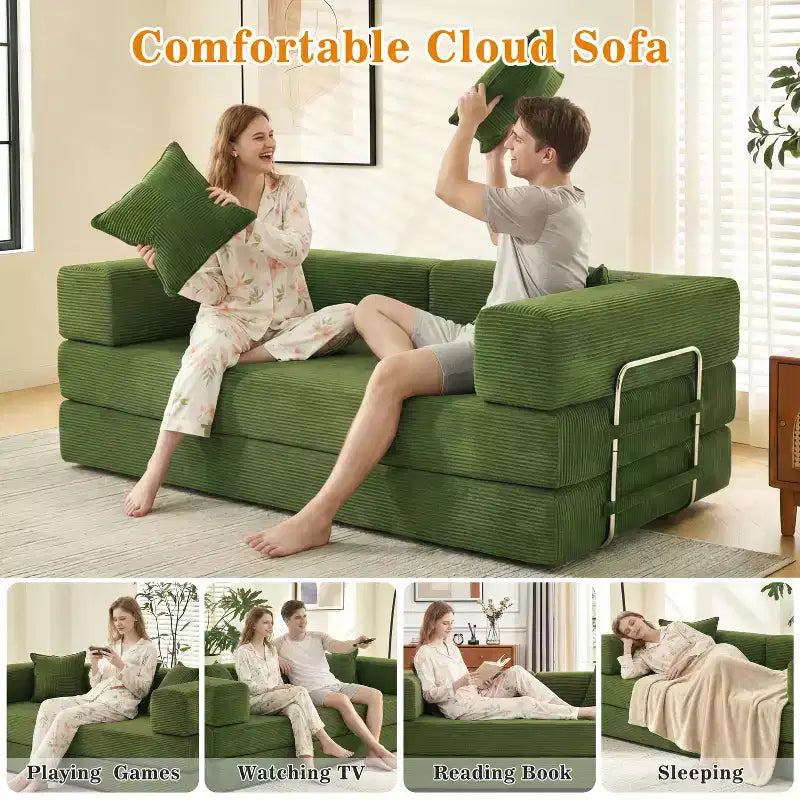Dyonery 78 Klappsofabett, umwandelbare Kordsofa-Couch, King-Size-Bodenschläfer, 4-in-1 DIY-Kombination, modulares Sofabett, ausklappbares bequemes Sofa.