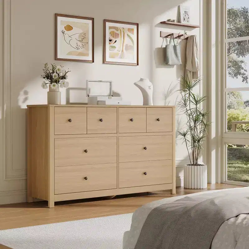 Moderne Kommode mit 8 Schubladen für das Schlafzimmer, breite Holzkommode mit viel Stauraum, freistehender Organizer-Schrank für das Wohnzimmer