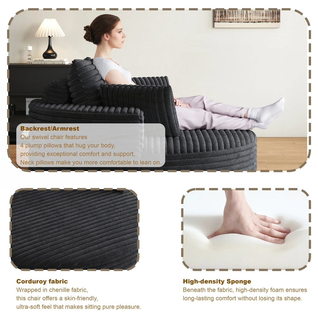 Einzelsessel aus Kord-Chenille-Schaumstoff, drehbar