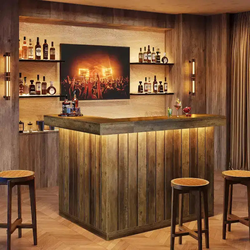 Lantine L-förmige Hausbar, 4-stöckiger Eck-Barmöbel mit Ablagefächern und Weinglashalter für die Hausbar