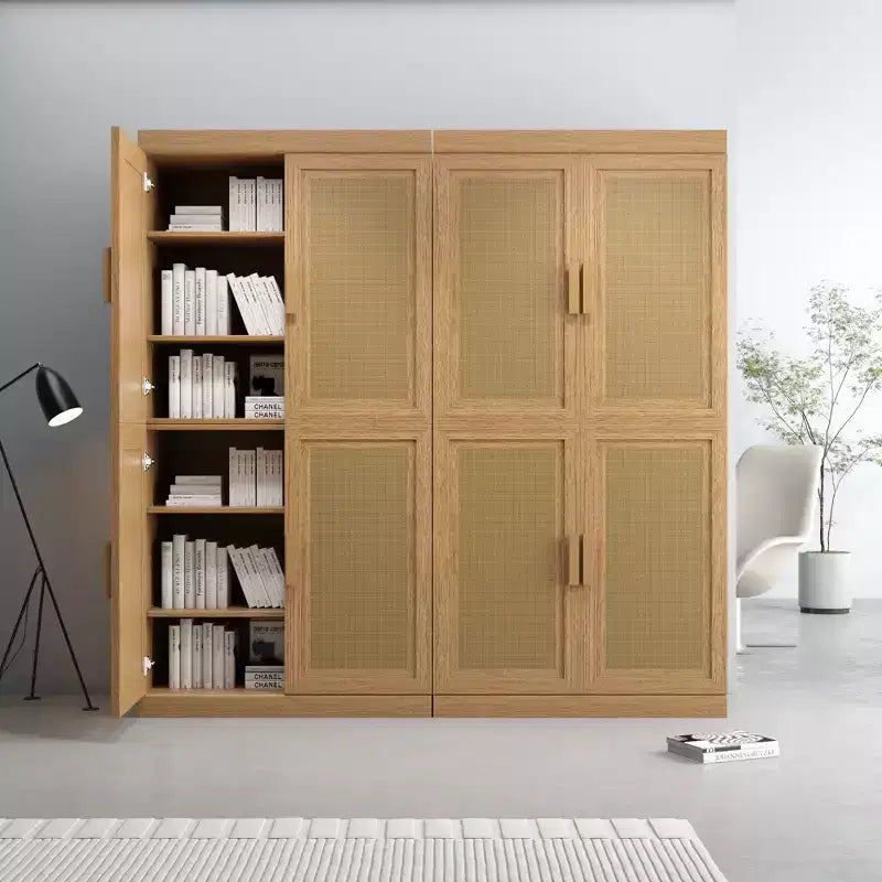 62 High Black Wicker Door Wood Grain Decorative Storage Cabinet with 12 Shelves
