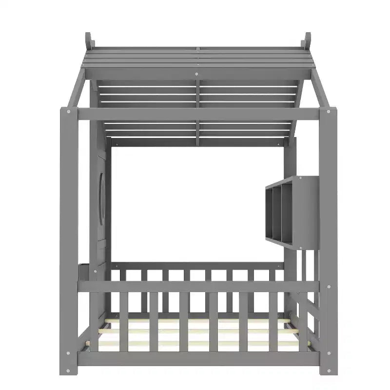 Twin/Full Size Hausbett Plattform-Bettrahmen Kleinkind-Bodenbett Kinder Montessori Bett Spielhausbett mit Ablagefach – ModernLuxe