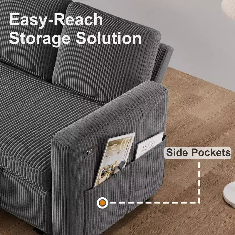 Dyonery 81 Sektional-Schlafsofa, L-förmige Ausziehcouch mit beidseitigem Stauraum, USB, verstellbare Rückenlehne