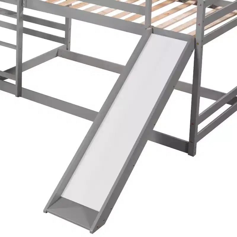 L-förmiges Etagenbett für 4 Kinder, Vierfach-Etagenbett mit Rutsche, Voll- und Twin-Holzrahmen für Schlafzimmer/Wohnheim