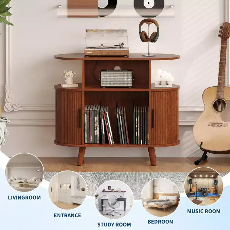 Plattenspielerständer im Mid-Century Modern Stil, Schallplattenregal aus Holz, offener Vinyl-Aufbewahrungsschrank, für Wohnzimmer, Schlafzimmer