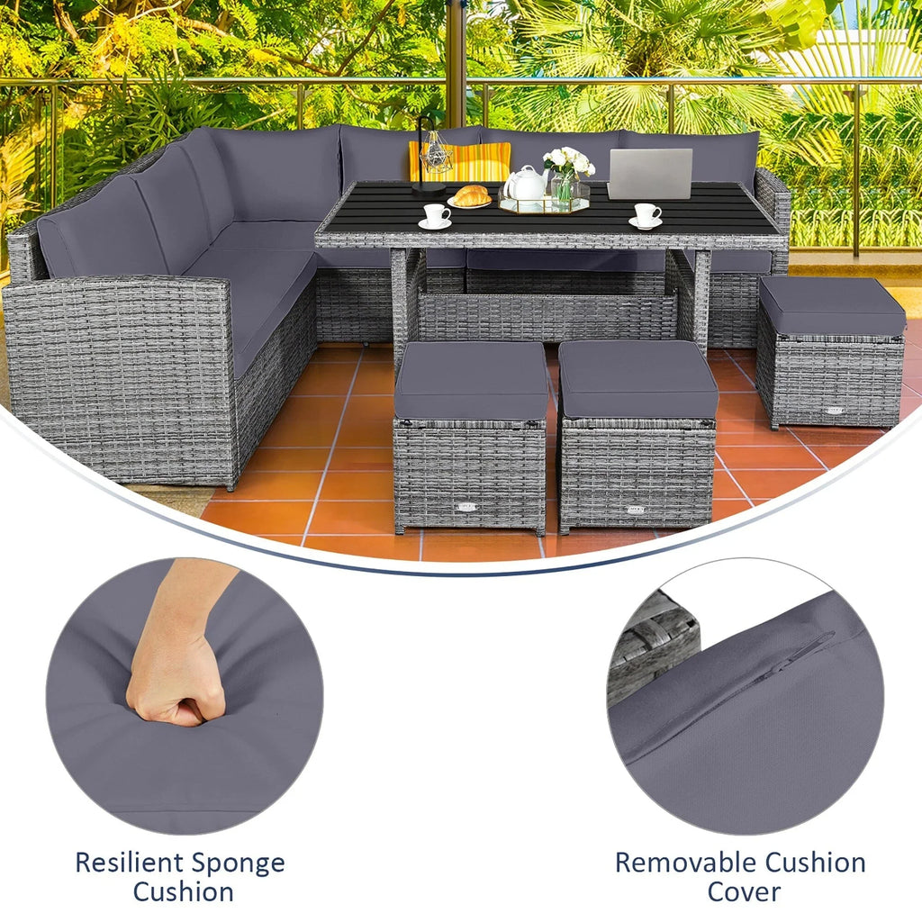 Costway 7-teiliges Terrassen-Essgruppe Rattan-Sofa Couch Ottomane – Details ansehen
