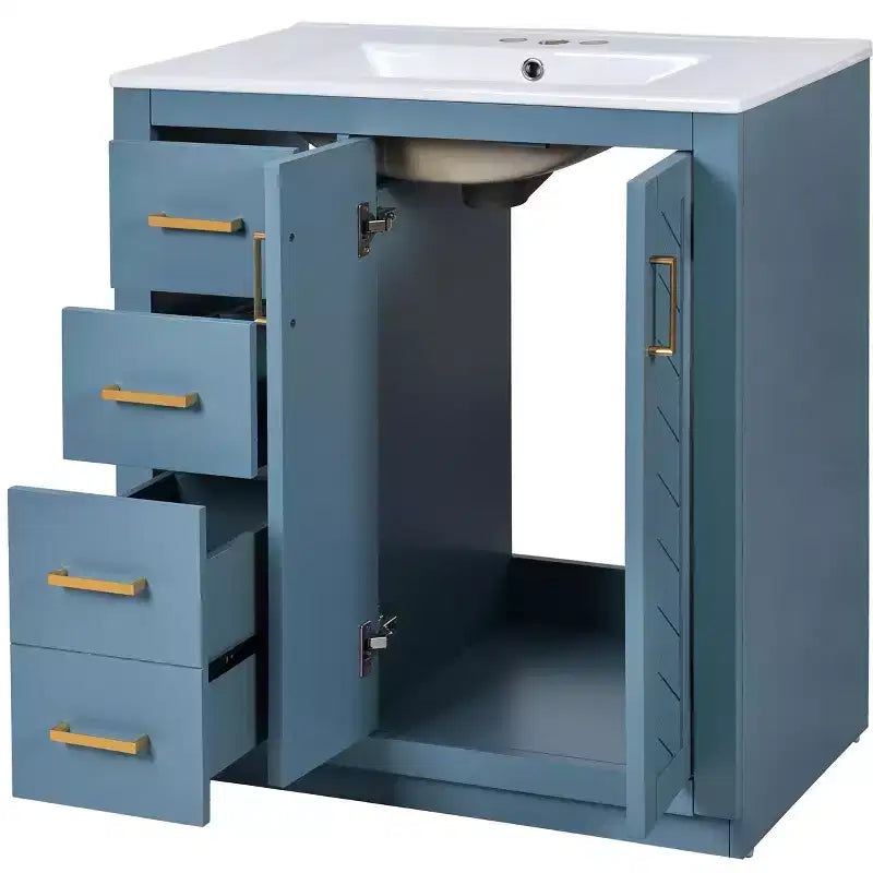30 Zoll Einzelwaschtisch-Badschrank mit Unterschrank und 3 Schubladen – Schwarz / Blau / Grün / Indigo / Weiß