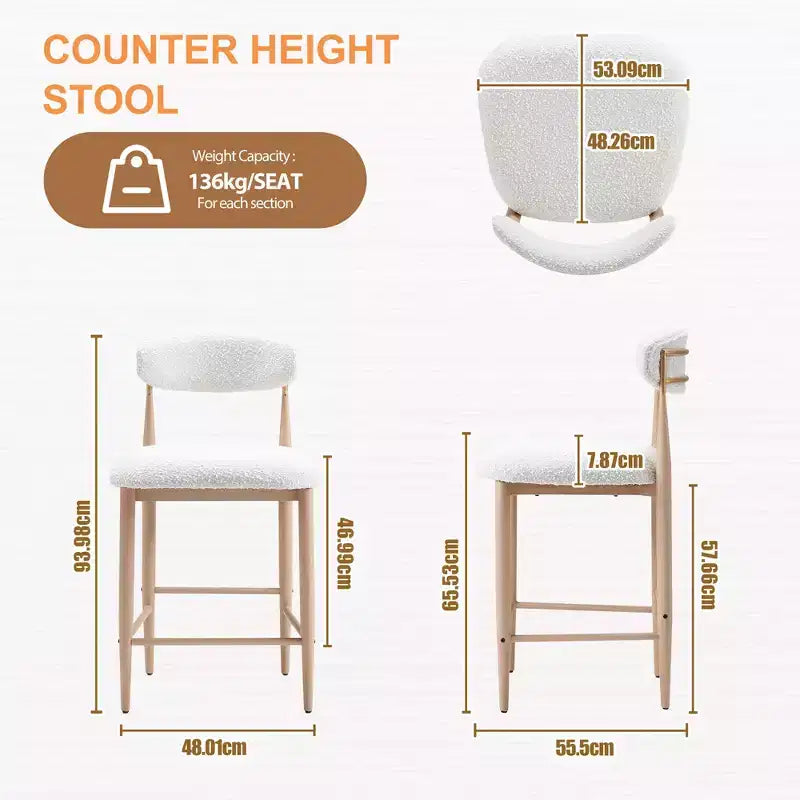 Bouclé Esszimmer-Barhocker ohne Armlehnen 4er-Set, mit Holzmaserung Metallbeinen für Küche, Wohnzimmer, Restaurant, Café – Morden Fort