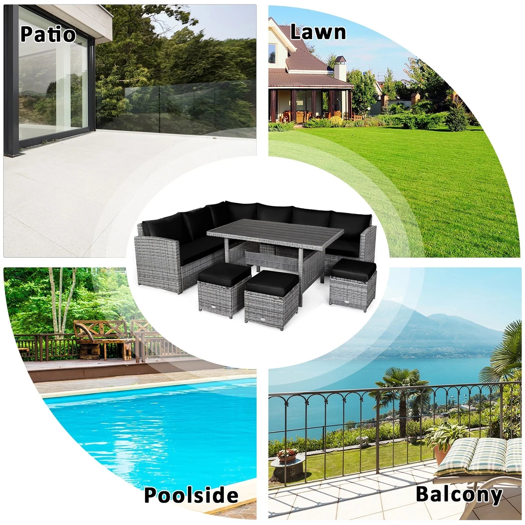 Costway 7-teiliges Terrassen-Essgruppe Rattan-Sofa Couch Ottomane – Details ansehen