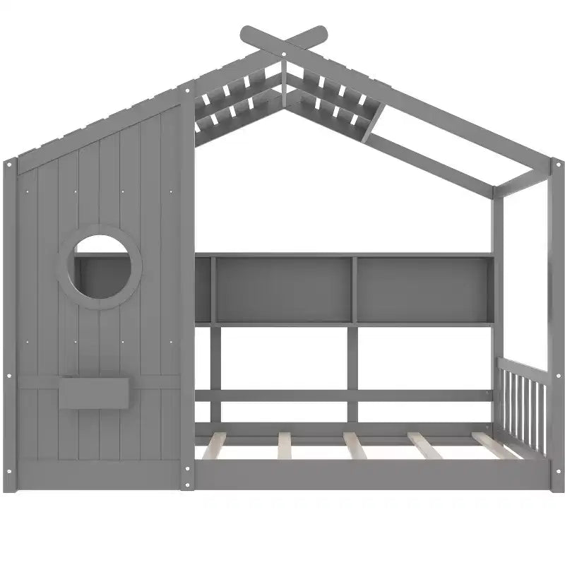 Bodenhausbett mit integrierten Ablageregalen & Lattenrost
