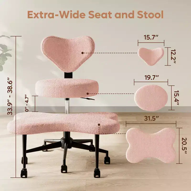 Pinmoco Ergonomischer Kreuz-Bürostuhl, höhenverstellbarer Meditationsstuhl, 360° drehbar, Lendenwirbelstütze, Arbeits- und Bürostuhl, ADHS-Stuhl