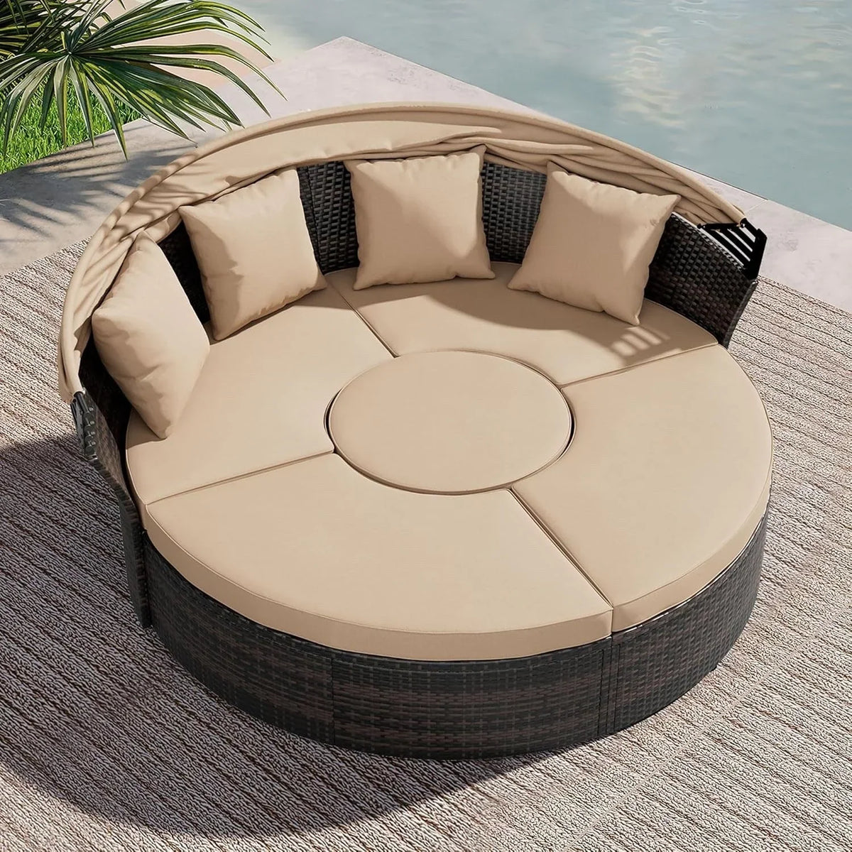 Nuon 4-teilige/5-teilige Outdoor-Garten-Sitzgruppe, Rattan-Tagesbett-Set mit Überdachung von Havenside Home