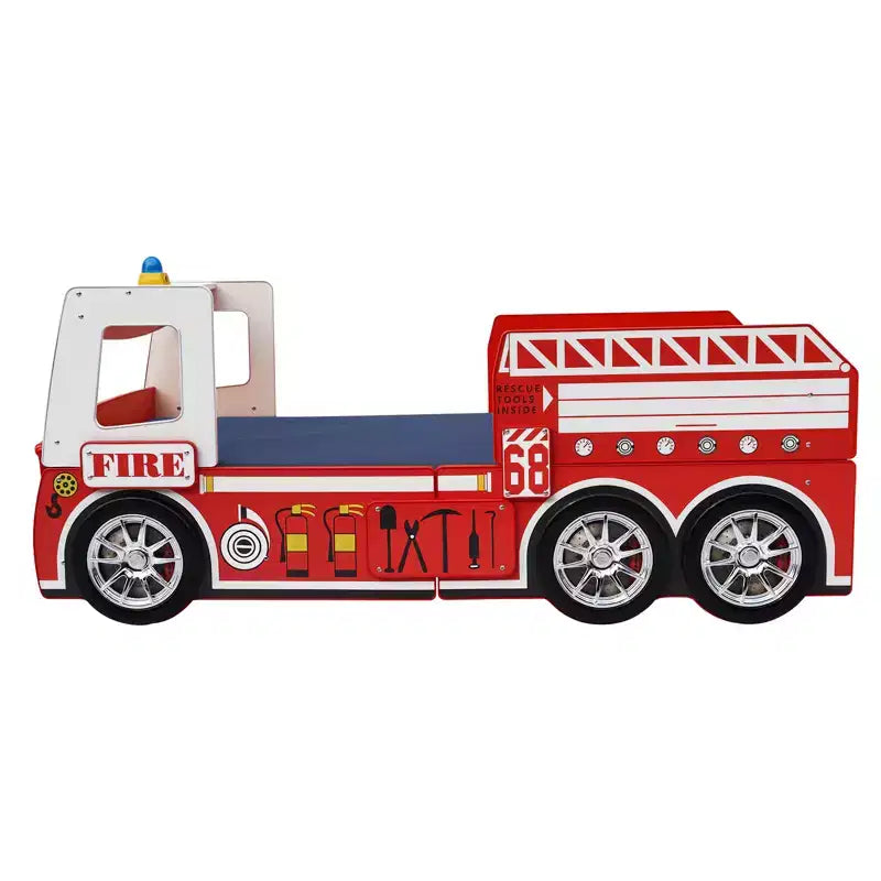 GDFStudio Juna Kinderbett "Feuerwehrauto" mit LED-Beleuchtung