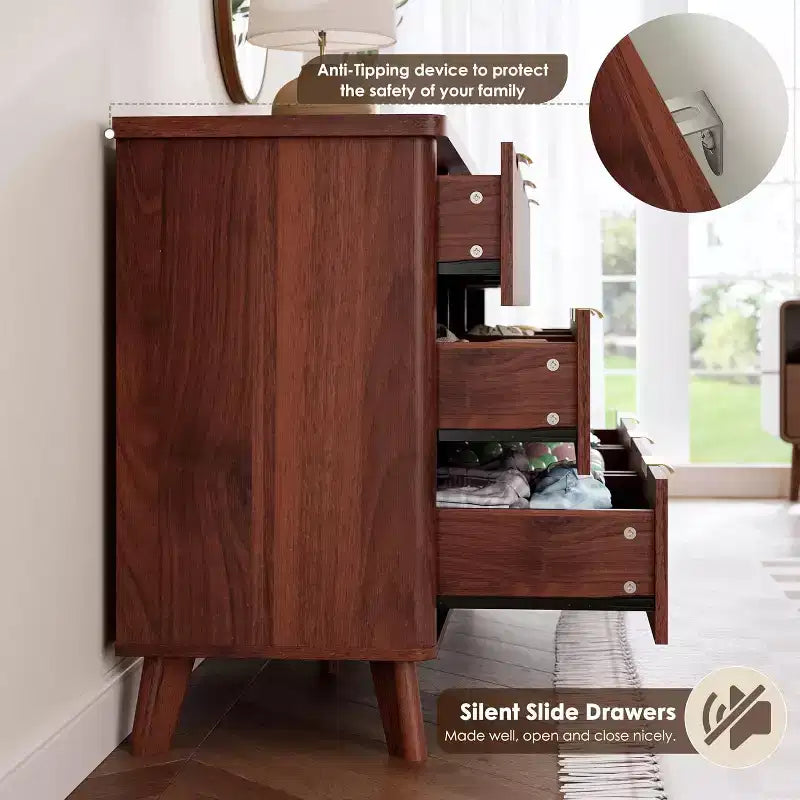 Kommode mit 9 Schubladen, gerillt, moderne Kommode, Holzkommode als TV-Ständer, geschwungenes Profil, für Wohnzimmer, Flur