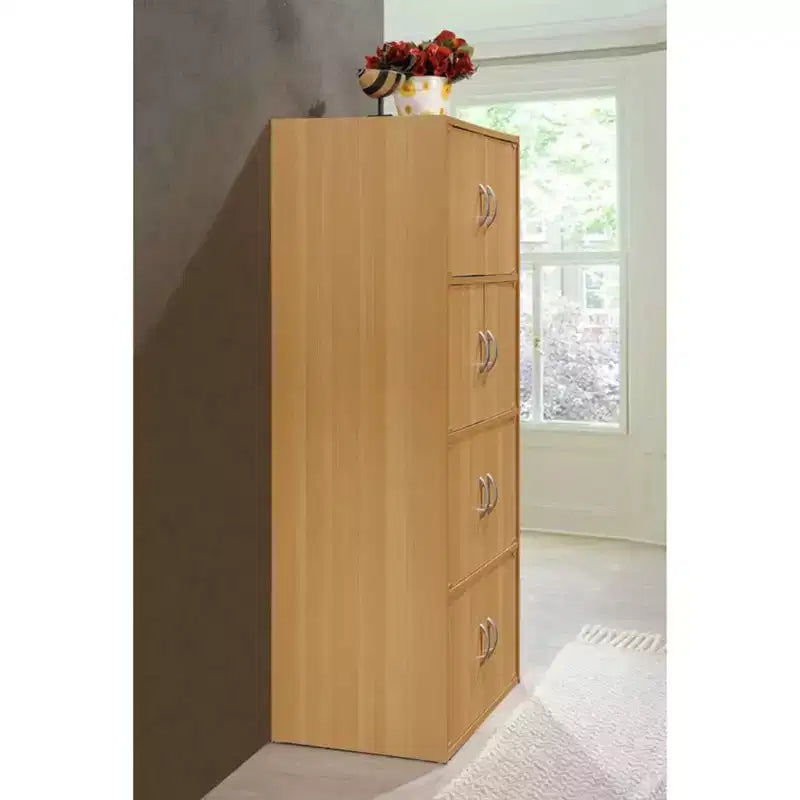 Hodedah HID44 Robuster, standmontierter, geschlossener Mehrzweckschrank mit 8 Türen für Zuhause und Büro, Buche-Optik