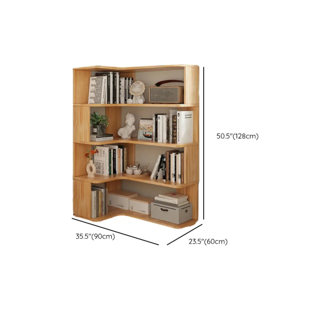 L-förmiges offenes Bücherregal aus Holz mit Naturfinish