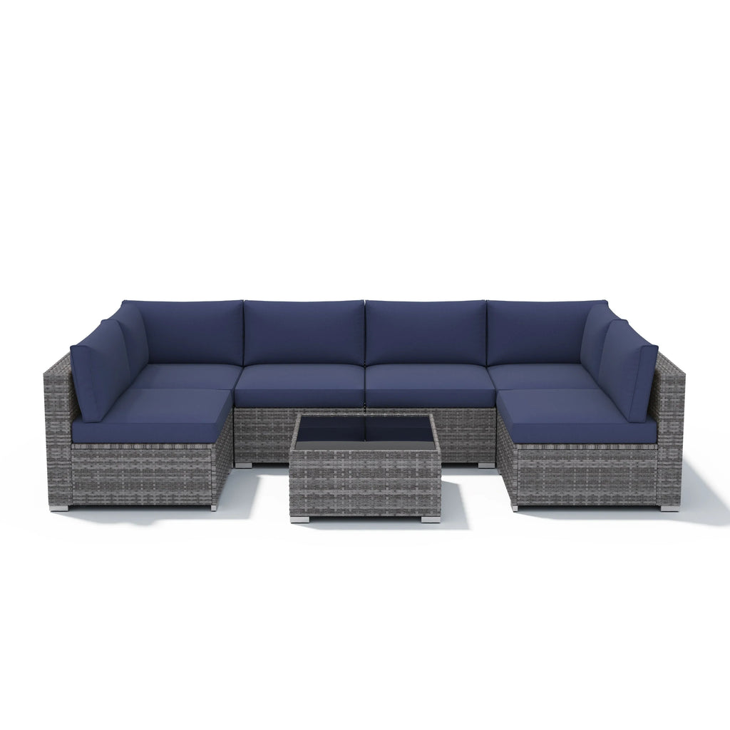 7-teiliges Outdoor-Sofa-Set aus Korbweide/Stahl mit Polstern