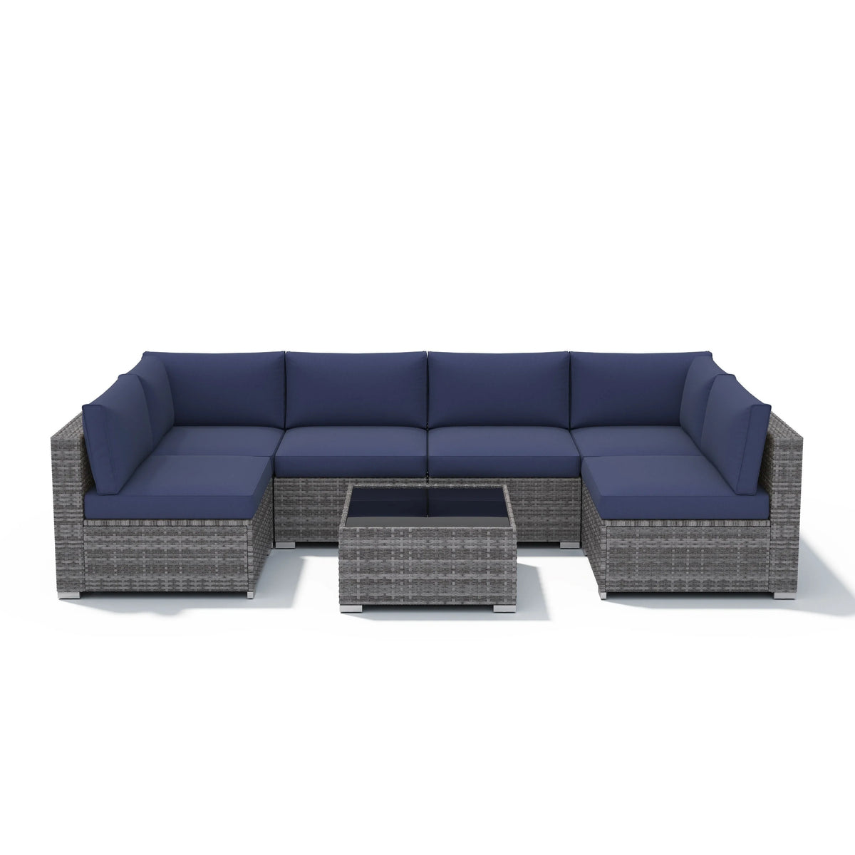 7-teiliges Outdoor-Sofa-Set aus Korbweide/Stahl mit Polstern