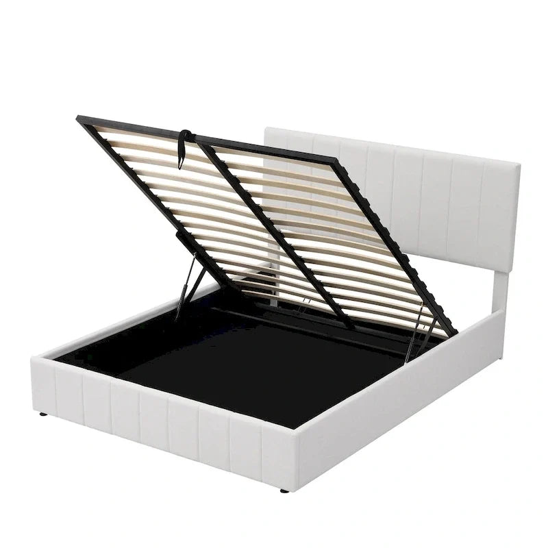 Queen-Size-Polster-Plattformbett mit hydraulischem Aufbewahrungssystem – Beige