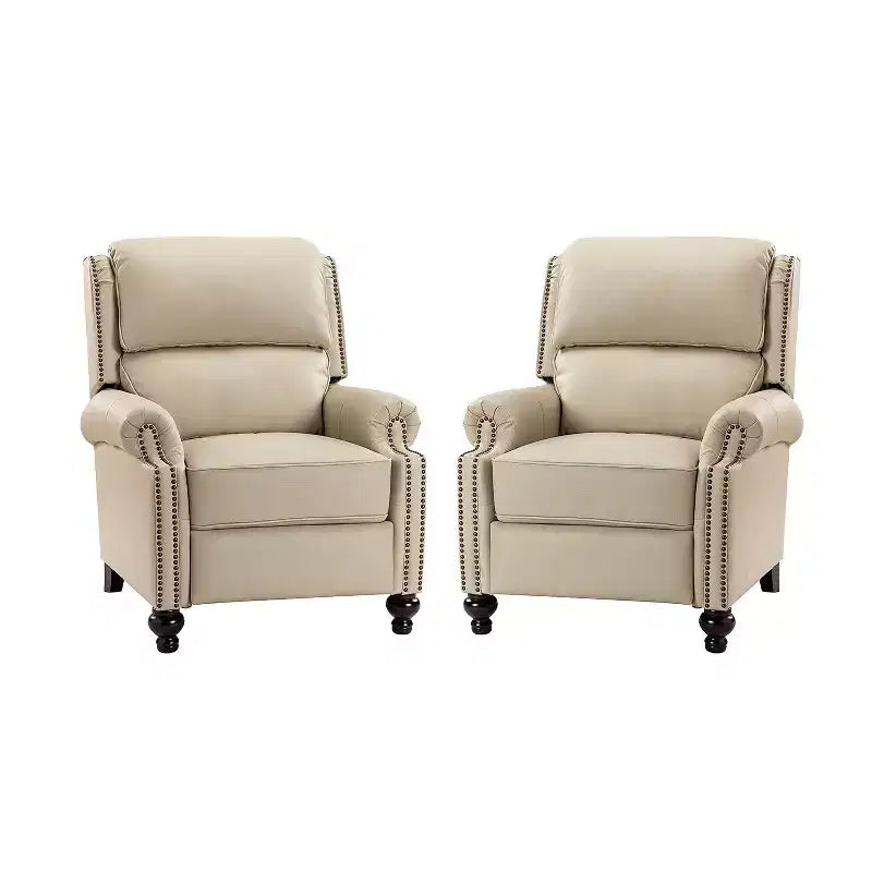 2er-Set Elisabete Modern Wingback Echtleder-Liegesessel mit Vintage-Nagelkopfleiste für Wohn- und Schlafzimmer | ART OF LIVING DESIGNS