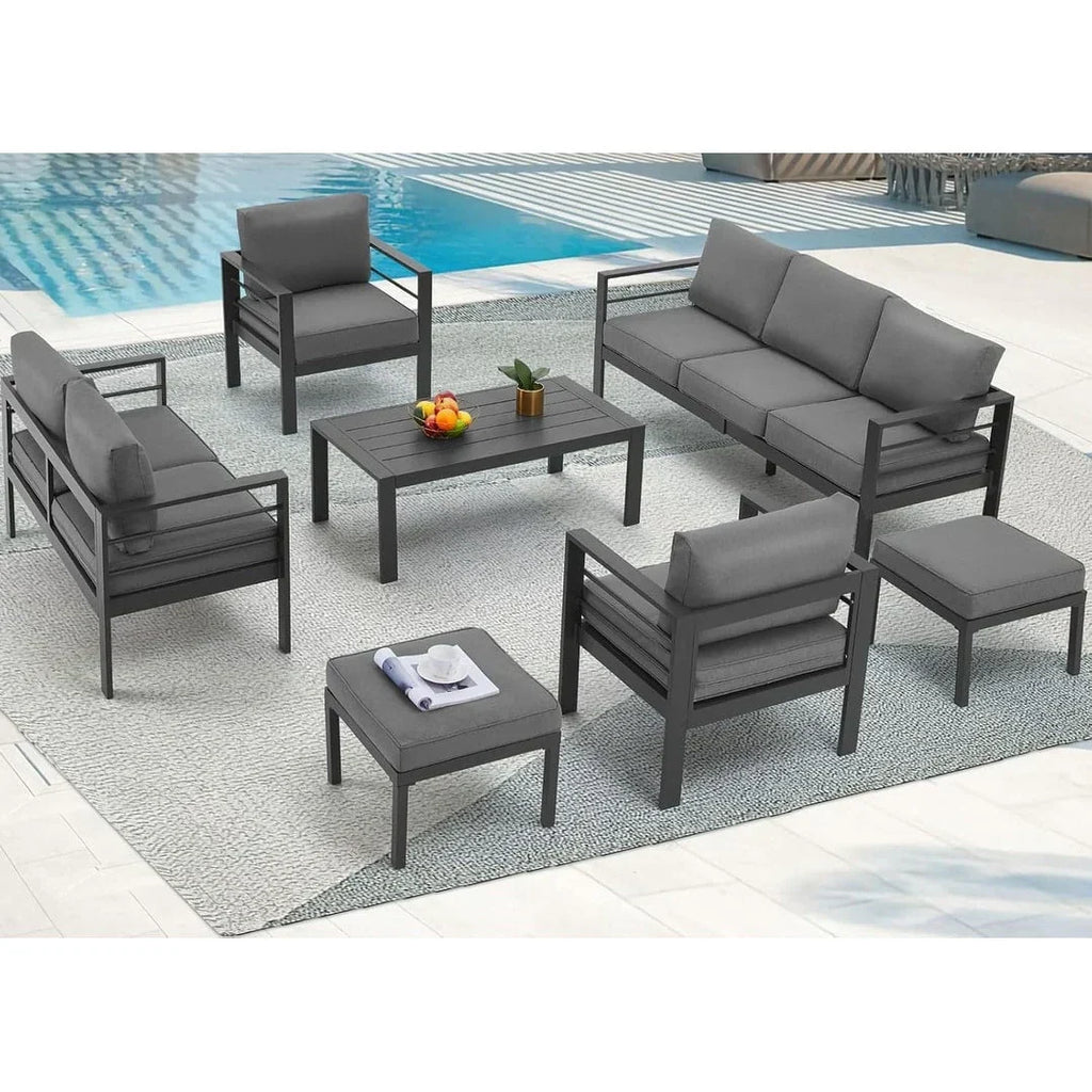 AECOJOY 7-teiliges Aluminium-Terrassenmöbel-Set Outdoor-Gesprächsgarnitur