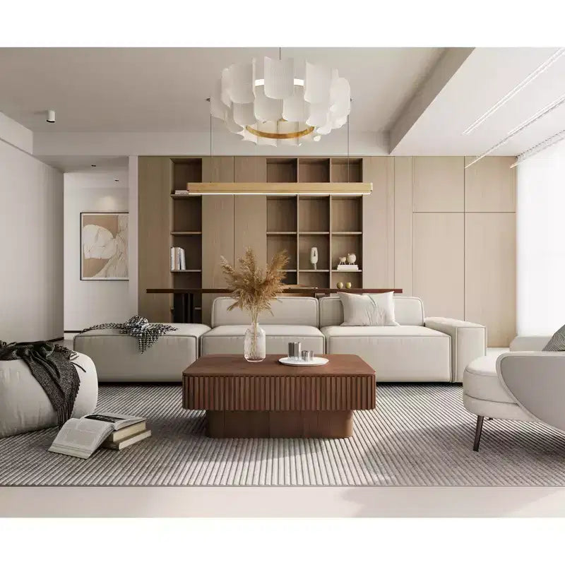 JVNOXK 38.6'' Geriffelter Couchtisch mit Stauraum und Liftfunktion, Massivholzfurnier Höhenverstellbarer Moderner Akzenttisch für Wohnzimmer, Schlafzimmer, Walnuss