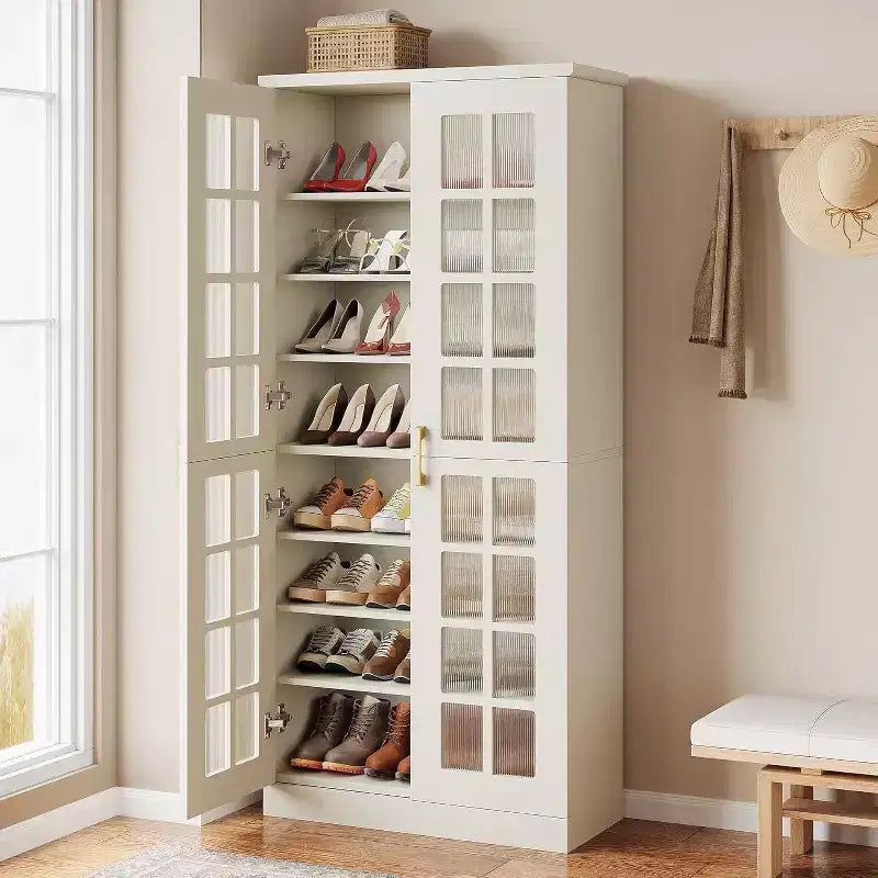 Lantine Hoher Schuhschrank mit Türen, 8-stöckiger Schuhaufbewahrungsschrank mit verstellbaren Einlegeböden, Moderner Schuhschrank für Flur, Schrank, Wohnzimmer, Weiß