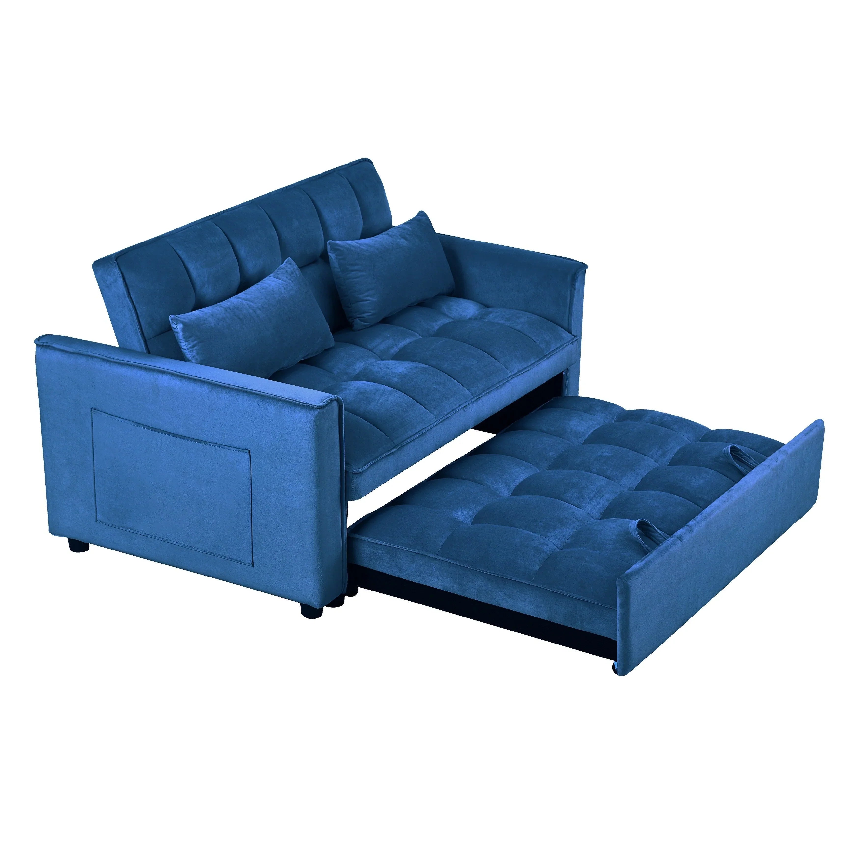 Modernes Schlafsofa zum Ausziehen, 3-in-1 Schlafsofa mit verstellbarer Rückenlehne, Samt-Zweisitzer, Kissen & Seitentaschen