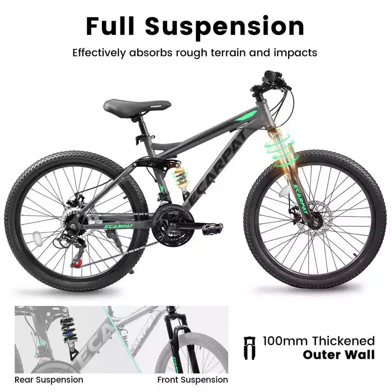 Okak 26-Zoll-Mountainbike mit Scheibenbremsen, 21-Gang-Erwachsenenfahrrad mit robustem Rahmen und doppelter Hinterradfederung, Fahrrad für Stadt- und Straßenfahrten