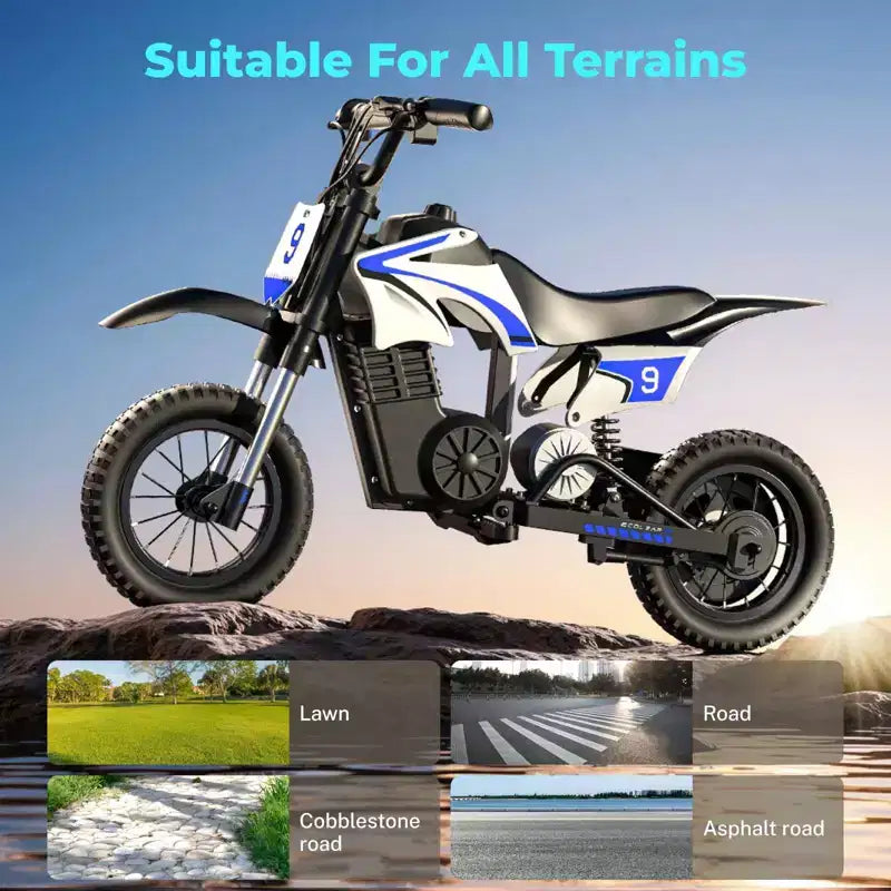 ECOLEAP K1 Elektro-Dirtbike für Kinder 36V, 25 km/h schnell, 22 km Reichweite, 700W Spitzenmotor, 3 Geschwindigkeitsmodi, 12 Zoll Offroad-Reifen, UL, Alter 3-10