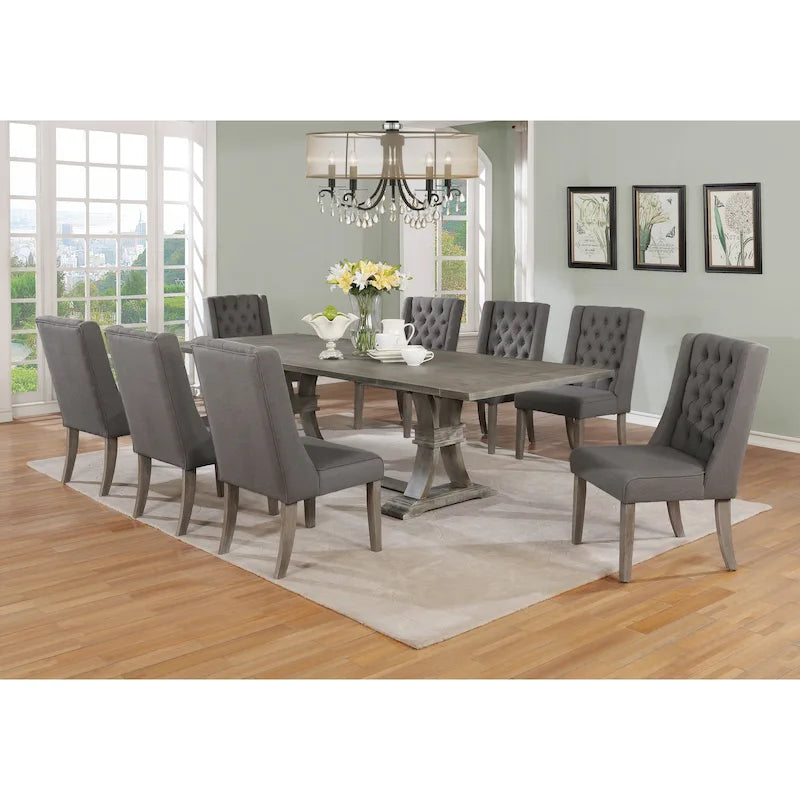 Best Quality Furniture 9-teiliges rustikales, ausziehbares Esszimmerset in Grau