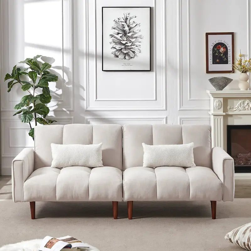 Verwandelbares Futon-Schlafsofa mit verstellbaren Positionen und Holzbeinen