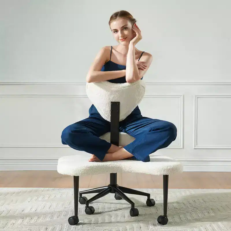 Pinmoco Ergonomischer Kreuz-Bürostuhl, höhenverstellbarer Meditationsstuhl, 360° drehbar, Lendenwirbelstütze, Arbeits- und Bürostuhl, ADHS-Stuhl