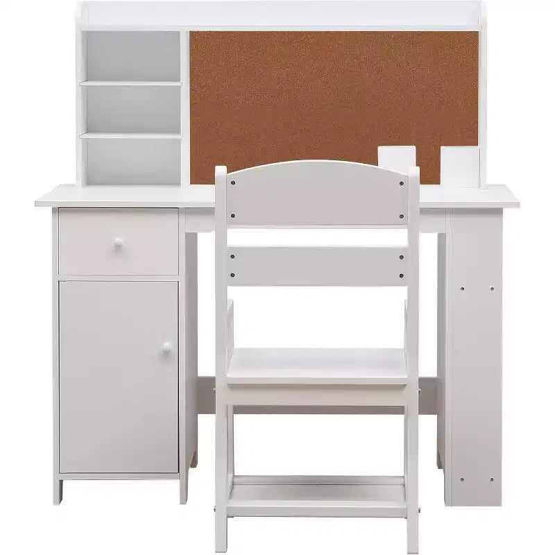 Kinderschreibtisch, Schreibtisch- und Stuhlset für Jungen und Mädchen, Holzkinder-Schreibtisch mit Bücherregal, Pinnwand, Schrank und Schublade für Kinder von 3-8 Jahren