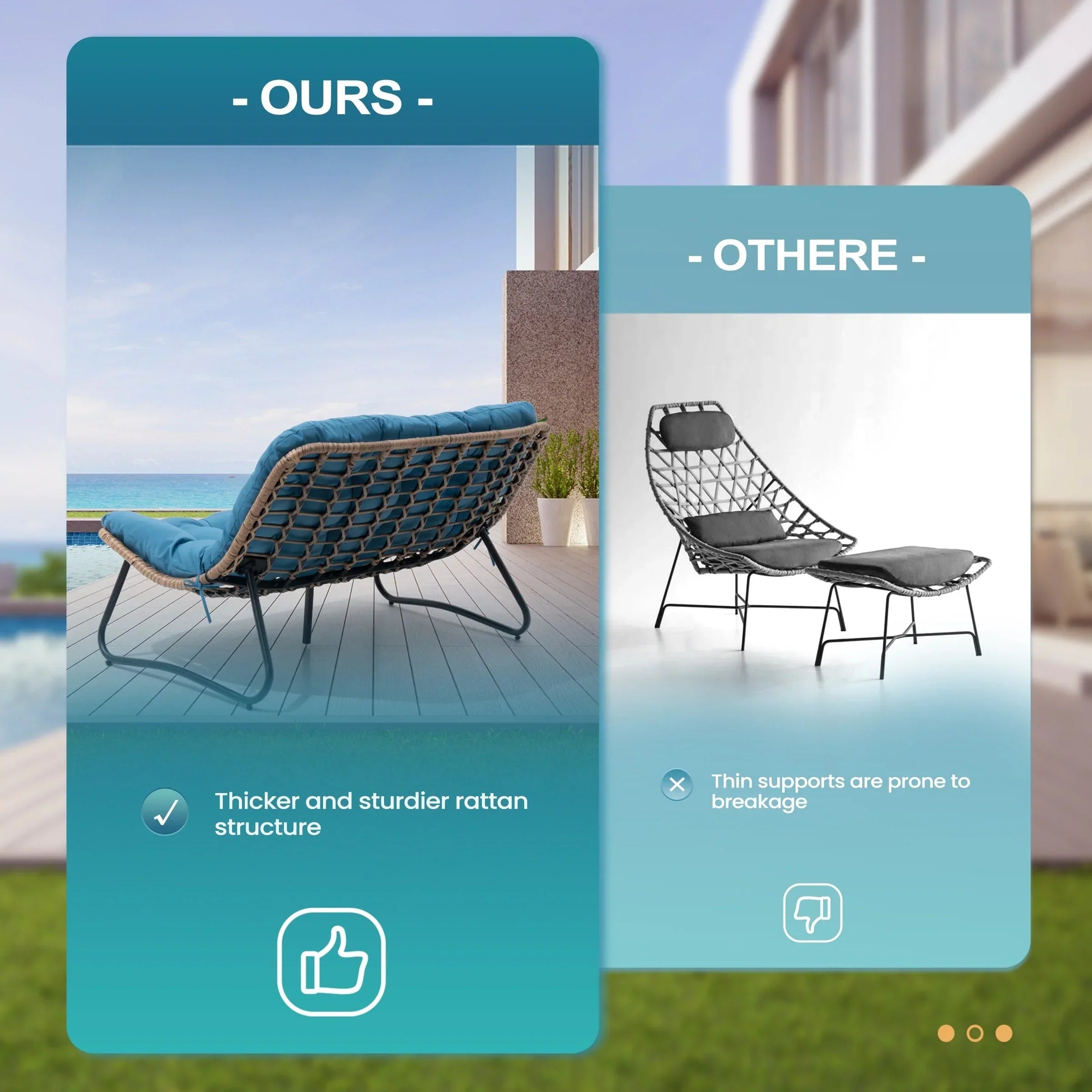 Doppelsessel Papasan mit Kissen, wetterfestes PE-Rattan und Metallrahmen für Innen- und Außenbereich