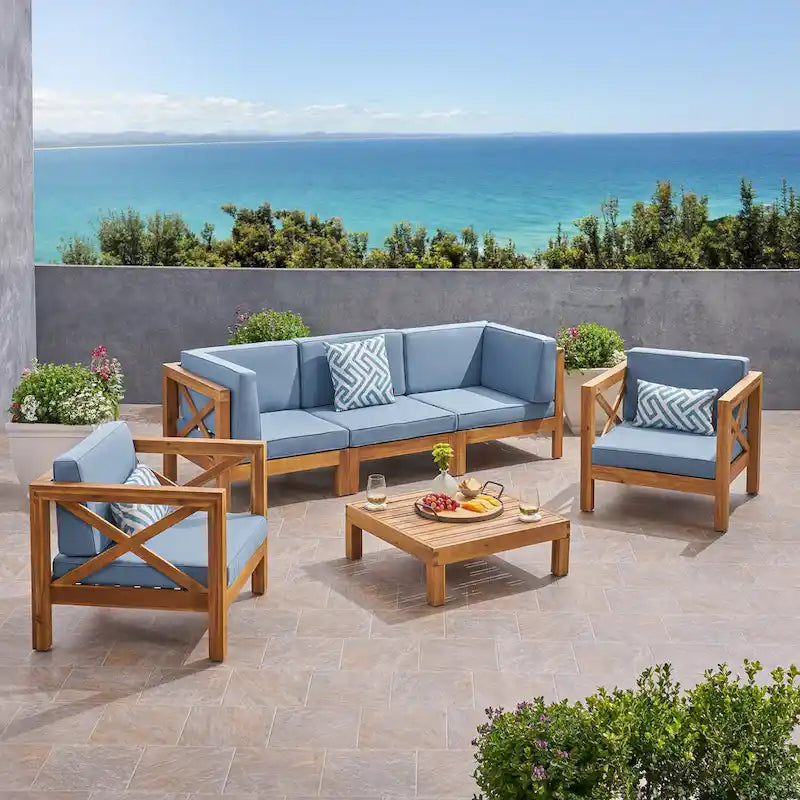 Brava 6-teiliges Loungeset aus Akazienholz von Christopher Knight Home für den Außenbereich