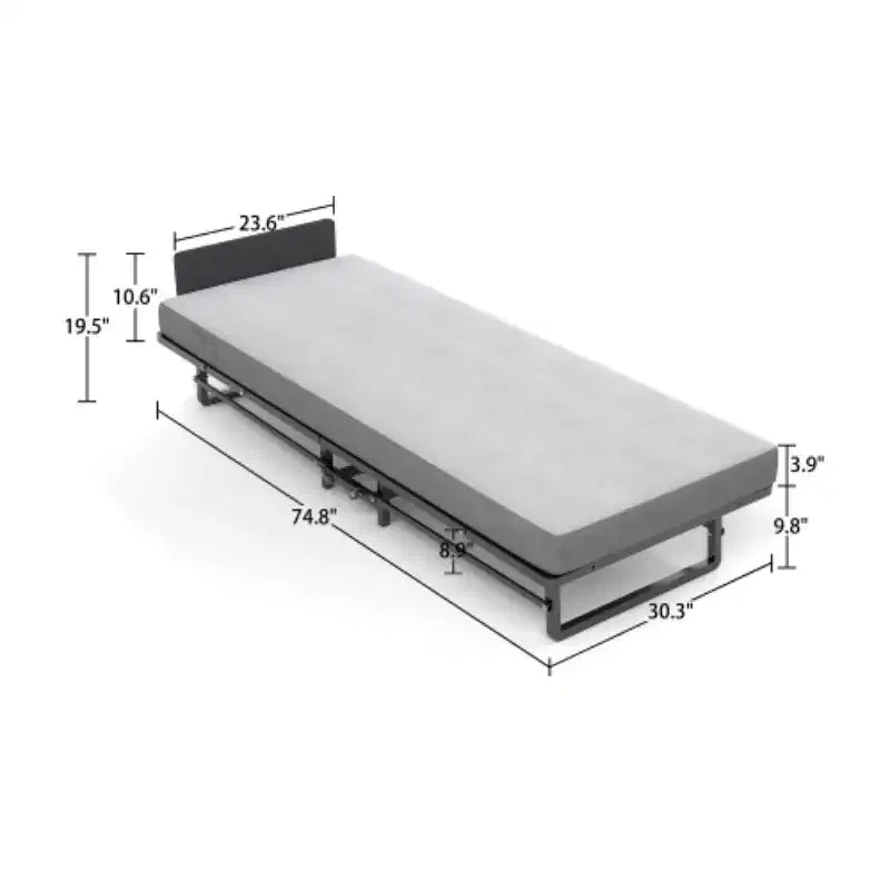 Klappbett mit Matratze, tragbare Gästebetten mit 4 Rollen, 4 Schaumstoffmatratzen & Metallrahmen, platzsparendes Rollbett in Liegen-Größe