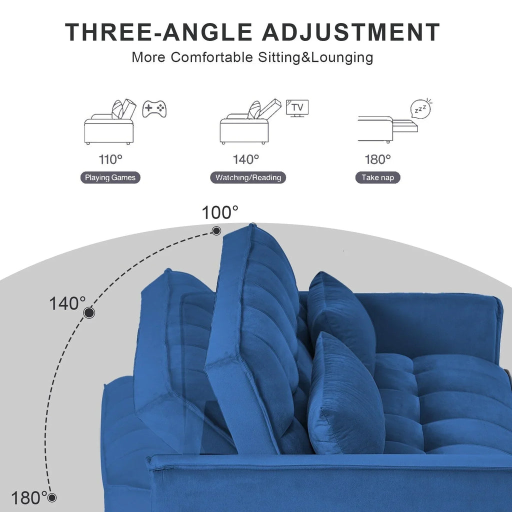 Modernes Schlafsofa zum Ausziehen, 3-in-1 Schlafsofa mit verstellbarer Rückenlehne, Samt-Zweisitzer, Kissen & Seitentaschen