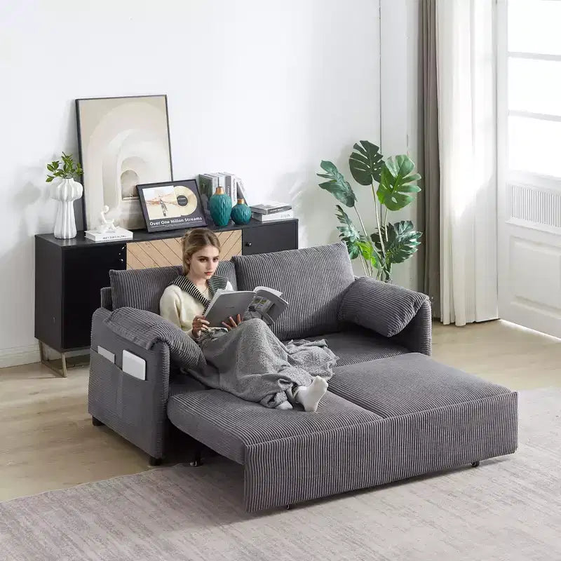 64.5 3-in-1 Schlafsofa aus Kord mit Ausziehbett