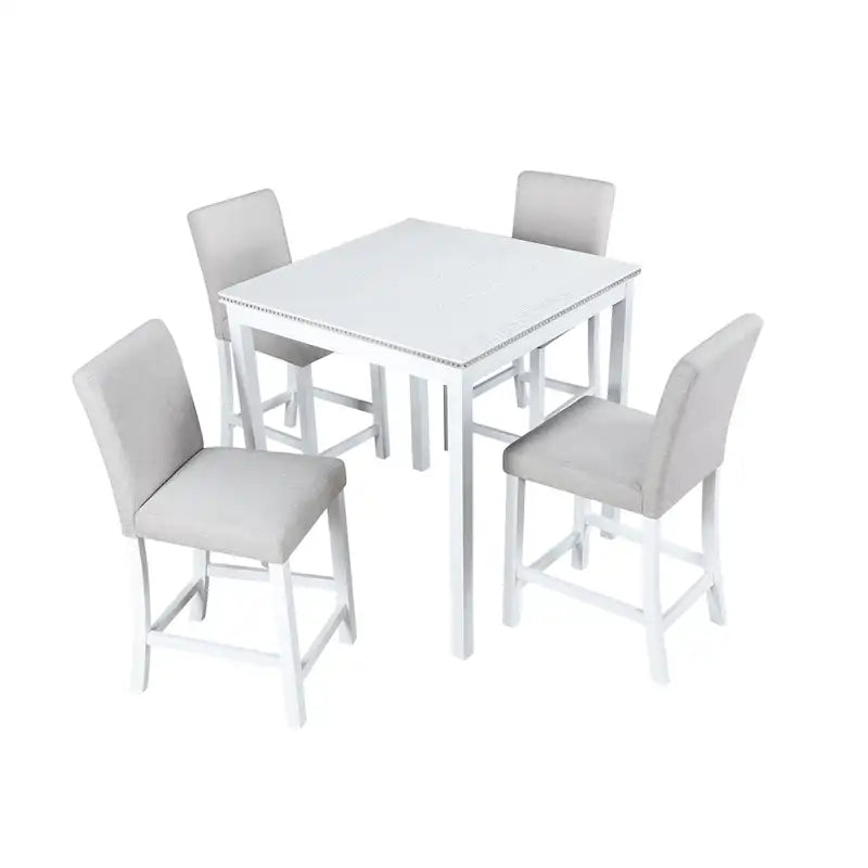 Modernes 5-teiliges Esszimmer-Set mit quadratischem Tresenhochtisch und 4 gepolsterten Stühlen