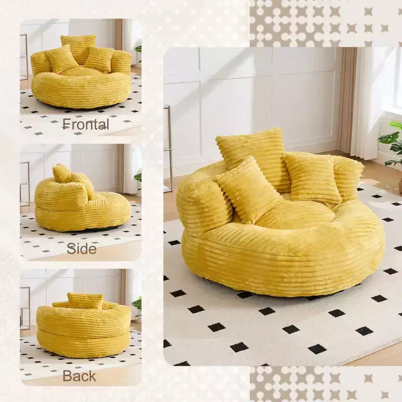 Sitzsacksofa für Erwachsene und Kinder, übergroßer Cord-Sitzsackstuhl mit 3 Kissen und Armlehne für Wohnzimmer und Schlafzimmer