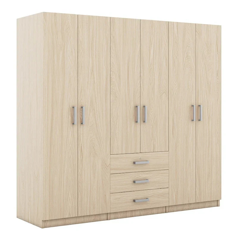 6-türiger Holz-Kleiderschrank mit 3 großen Schubladen für das Schlafzimmer