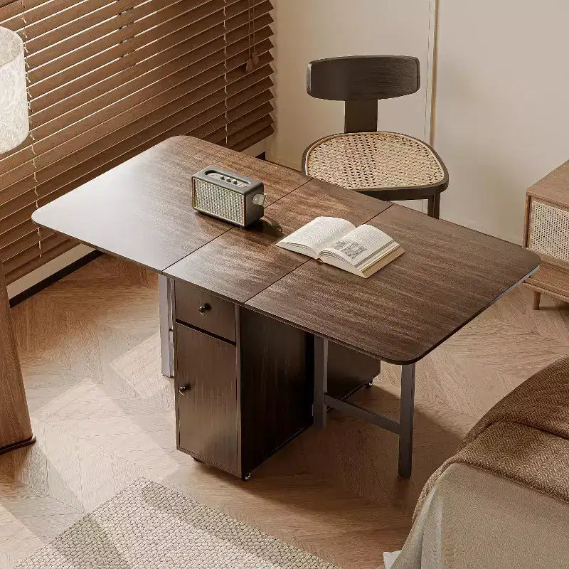 ATJafurn 59'' Klappbarer Esstisch mit Klappplatten für kleine Räume, rechteckiger, ausziehbarer Küchentisch aus Holz mit Rollen und Stauraum