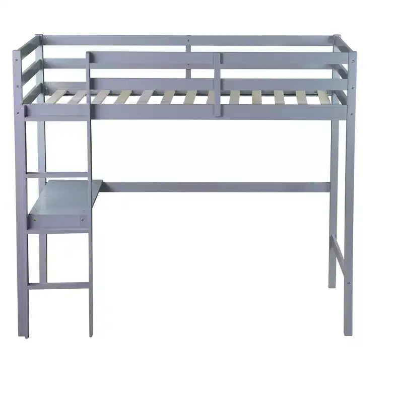 Okak Minimalism Hochbett mit Leiter, Hochbett aus Kautschukholz mit Sicherheitsgeländer und integriertem Schreibtisch, Bettrahmen für Kinder, Jugendliche