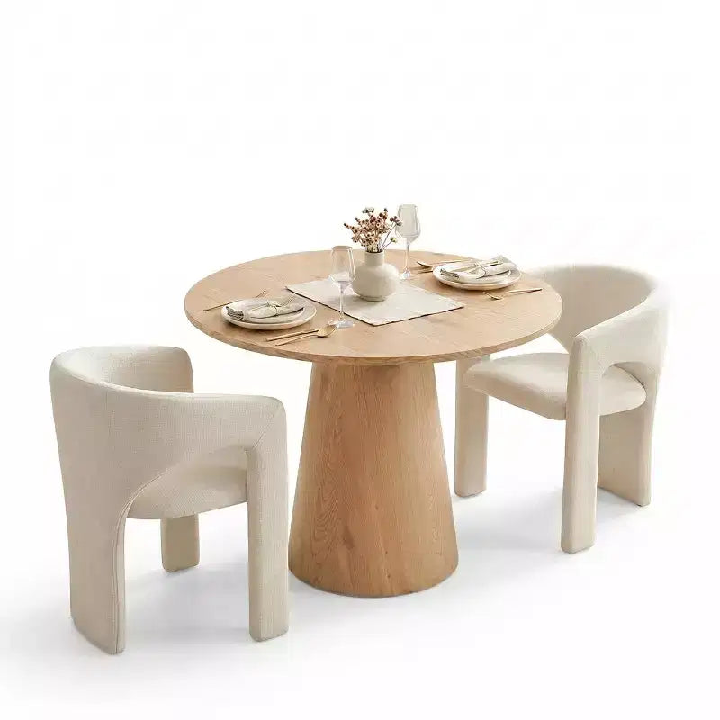 Kleines Essgruppe für 2 Personen, beige gepolsterte Stühle, runder Esstisch mit Säulenfuß, kompakte moderne Küchenmöbel-Panipeachy