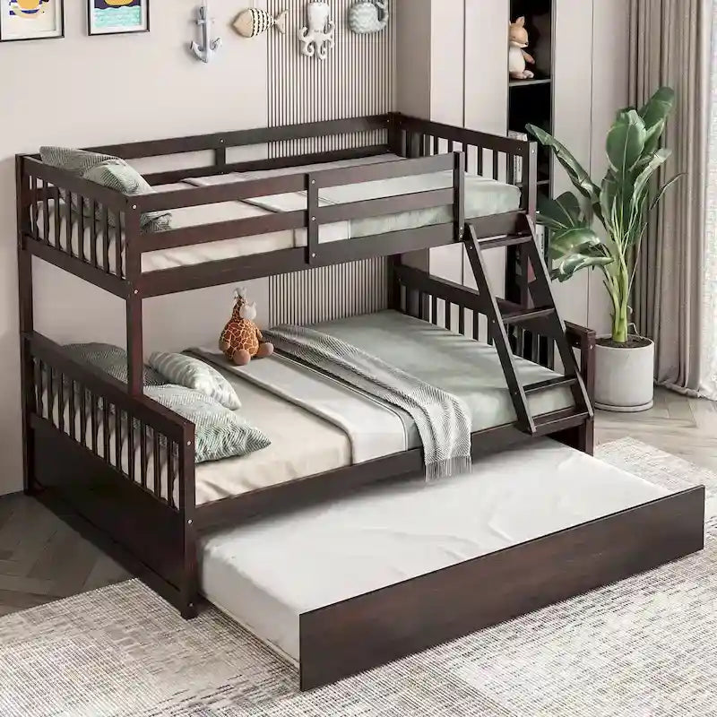 Gymax Etagenbett Twin über Full mit Twin-Ausziehbett, umwandelbar zur Plattform